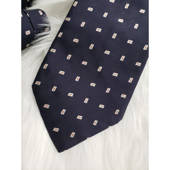 Burberry navy blue made in Italy silk neck tie geometric print simple old money - Picture 2 of 4
